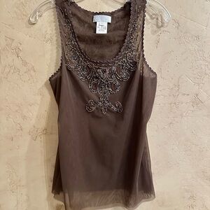 Embellished Sheer Dark Taupe Top
